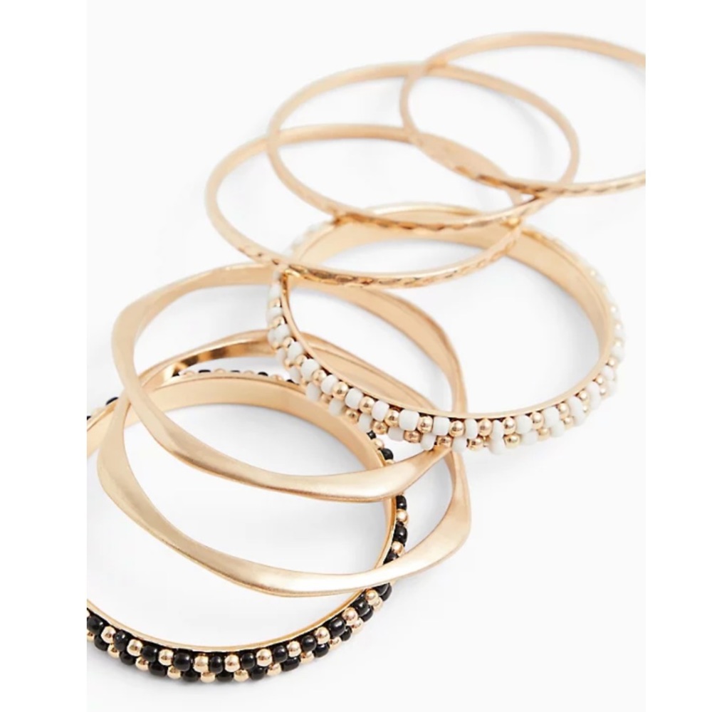 GOLD-TONE & BLACK BEAD BANGLE SET - SET OF 7